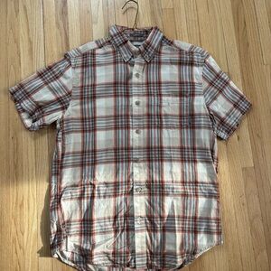 Eddie Bauer Classic Fit Cream Brown and Blue Plaid Shirt